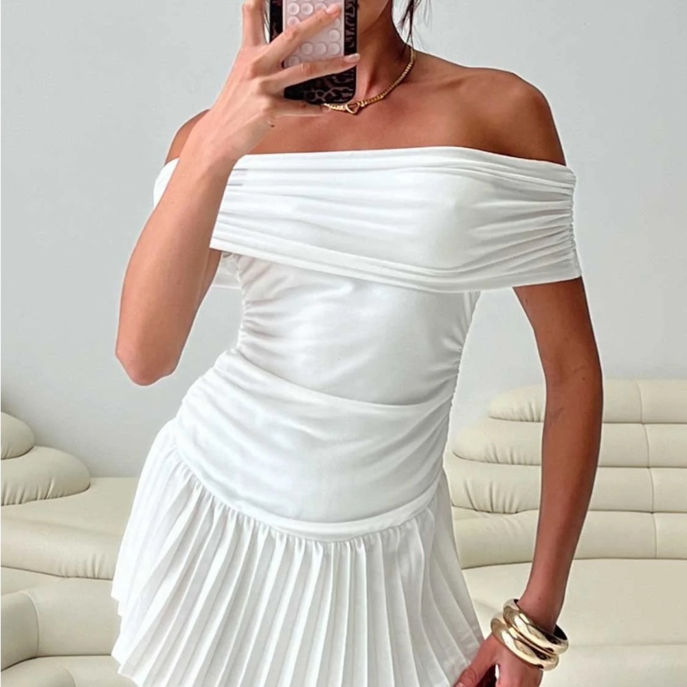 Princess Polly White Ruched Off-Shoulder Mini Dress